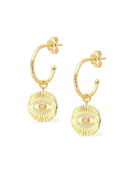 evil eye gold c-shaped hoop earring