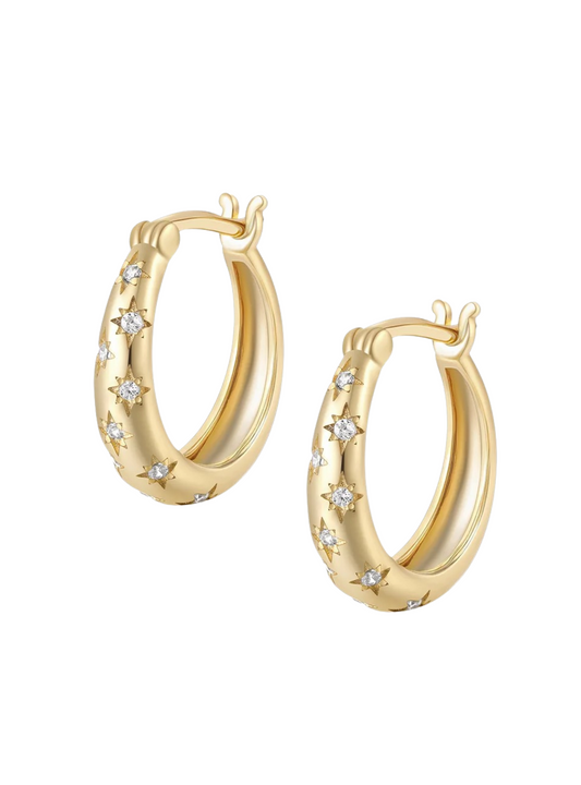 starburst hoop gold earrings