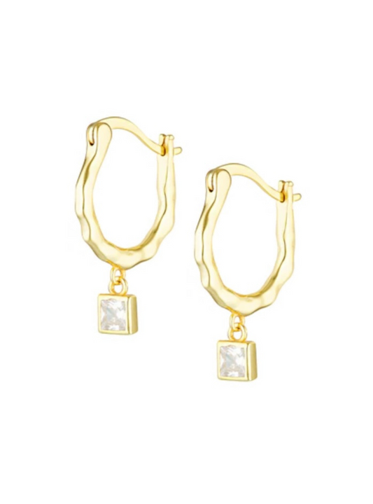 square diamond gold pendant hoop earring